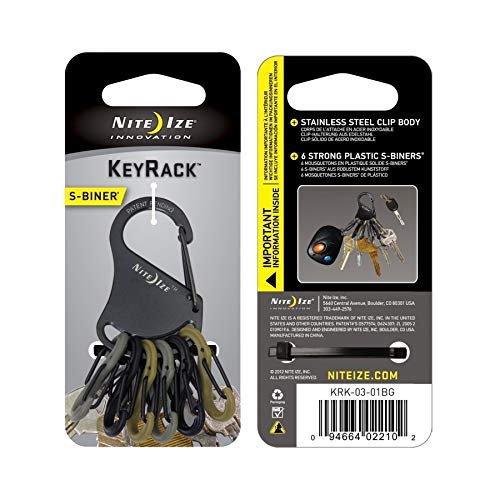 Nite Ize S-Biner Keyrack Black W/Camo Biners Keychain Carabiner Key Ring(2-Pack)