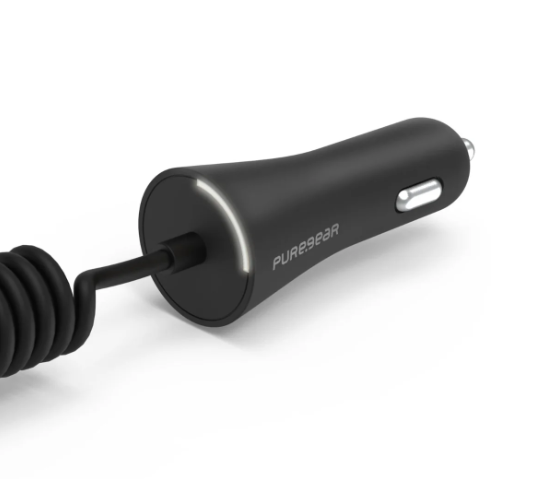 Puregear 12w Black Cla Car Charger W/ Attached Lightning Cable