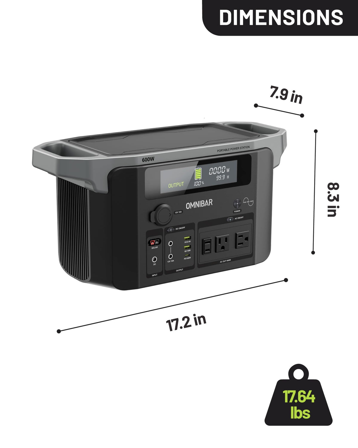 Portable Power Station 600W, 655Wh/182,000mAh Solar Generator with 100W USB-C Output & 120V Pure Sine Wave AC Outlets