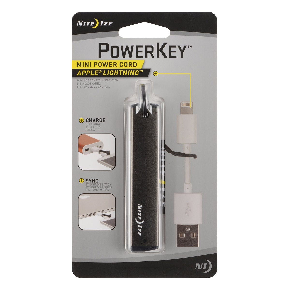 Nite Ize Portable Lightning Cable 3 Inch Keychain Case Charger Cord Black