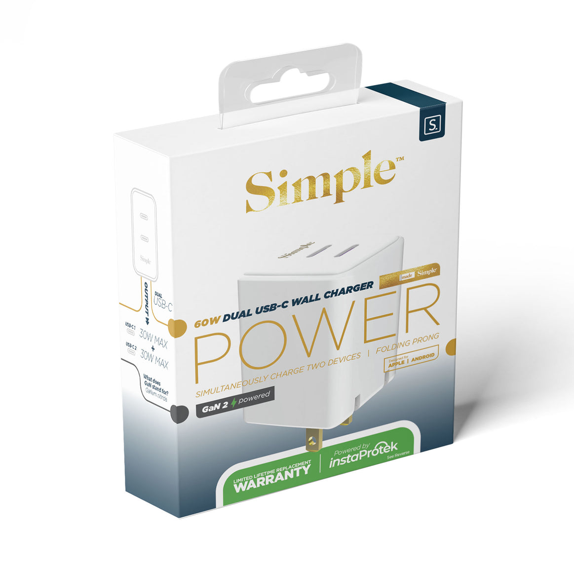 Simple 60W GaN Dual USB-C Folding Wall Charger Fast Adapter