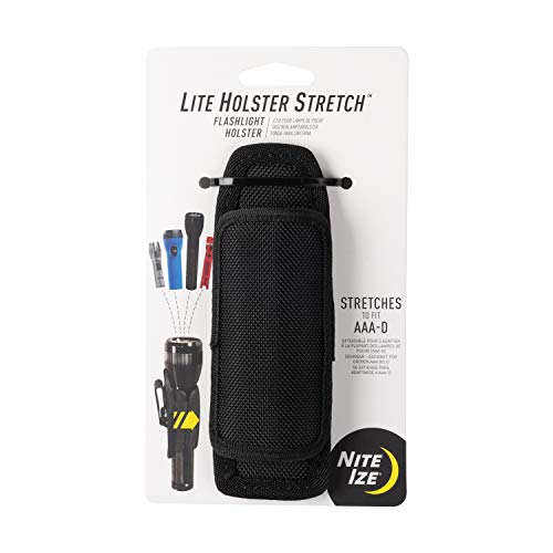 Nite Ize Lite Holster Stretch, Expandable, Secure Flashlight Holder With Belt Clip, Universal Sizing,N00874-Brk,Black