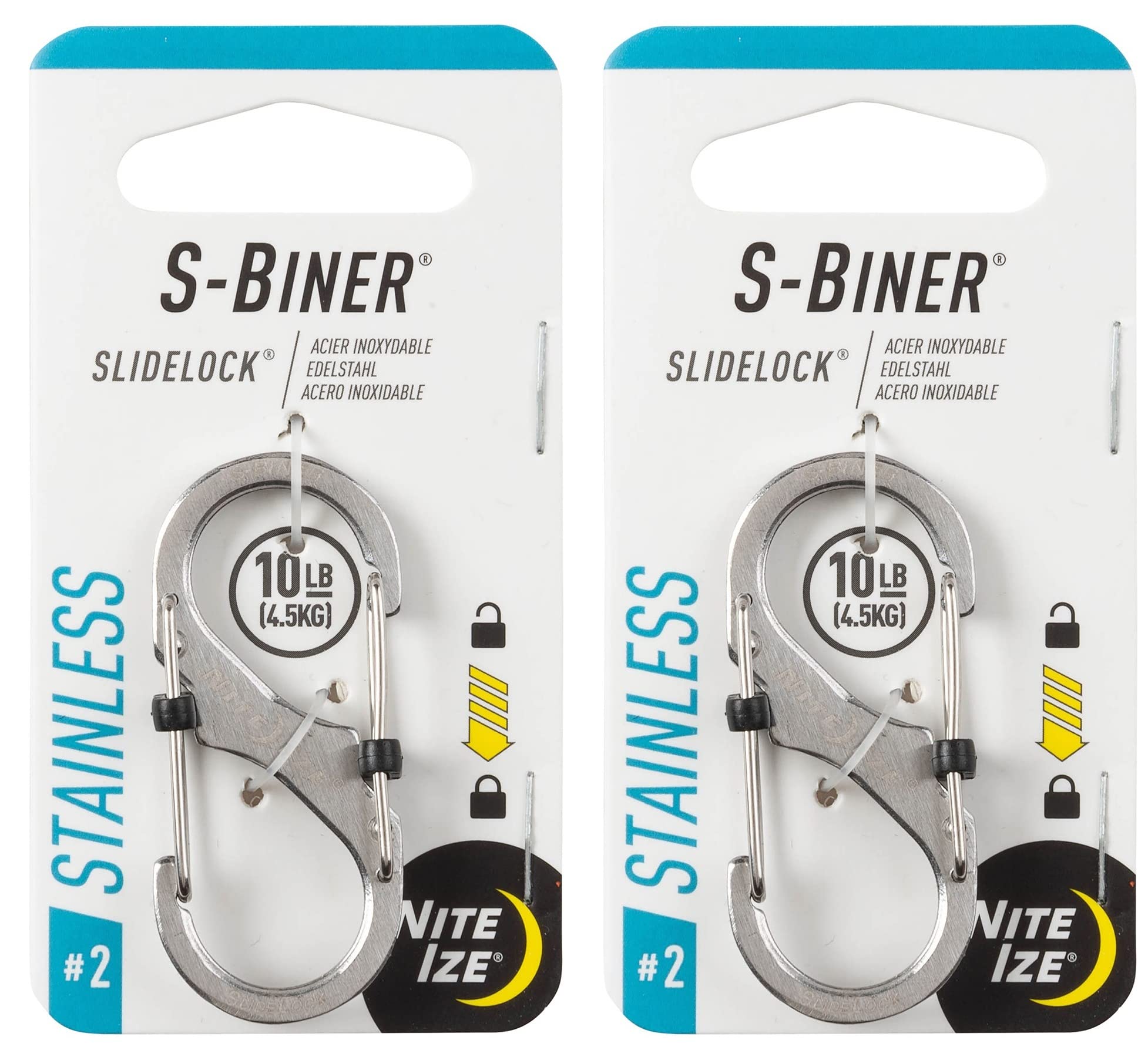 Nite Ize Lsb2-11-R3 S-Biner Slidelock Dual Locking Carabiner, Size #2, Stainless