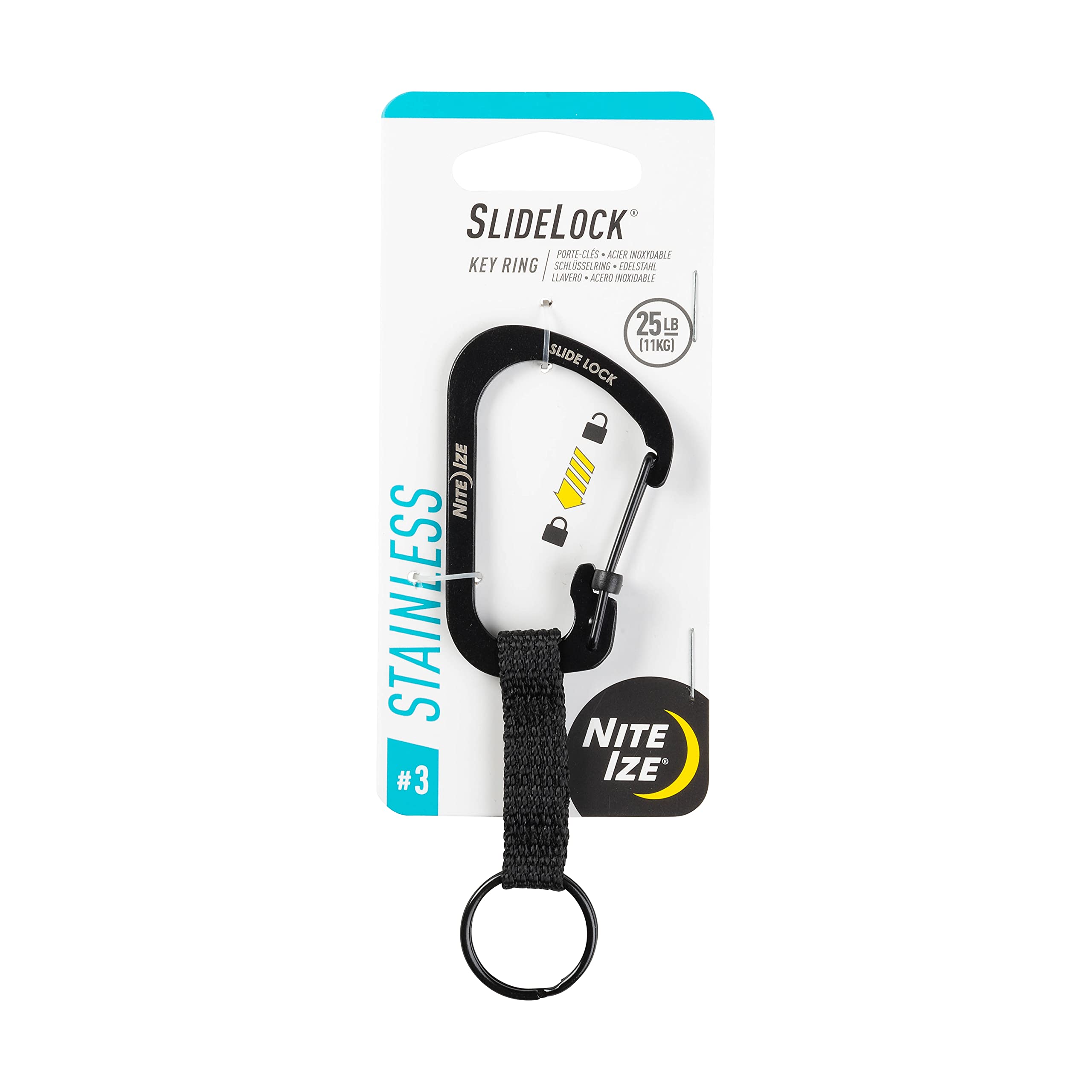 Nite Ize Cslw3-01-R6 Slidelock Ring, Aluminum Locking Carabiner Key, #3-25lb Capacity, Stainless