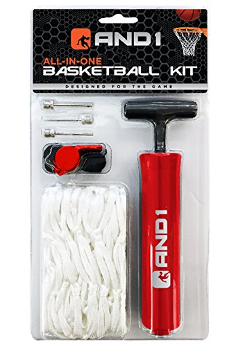 And1 Basketball Pump Kit – Hand Inflator Needle/Pin, Net, Whistle, Air Inflating All In One Set - Red