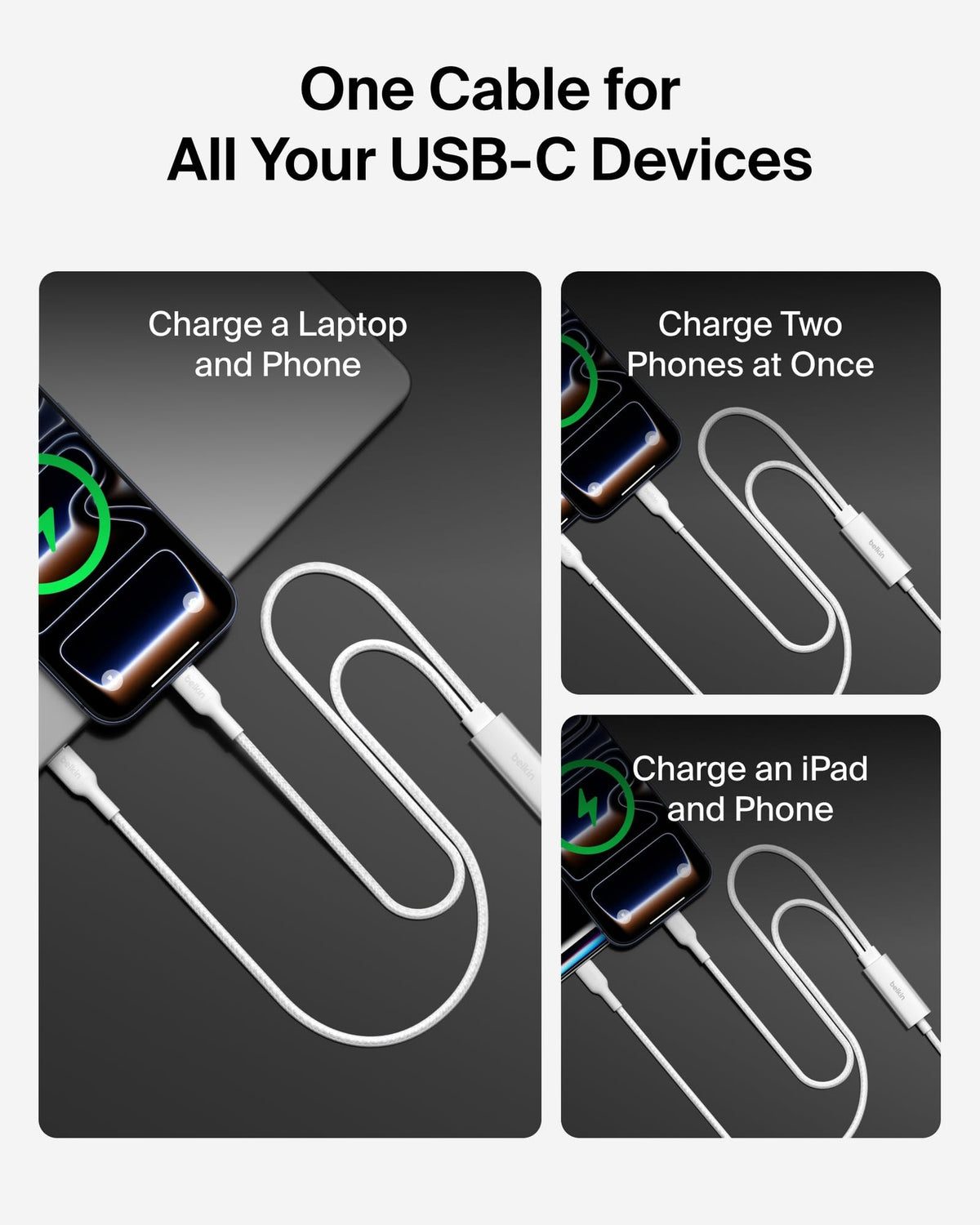 Belkin 2In1 Usb C To Usb C Cable 5Ft White Fast Charge Sync