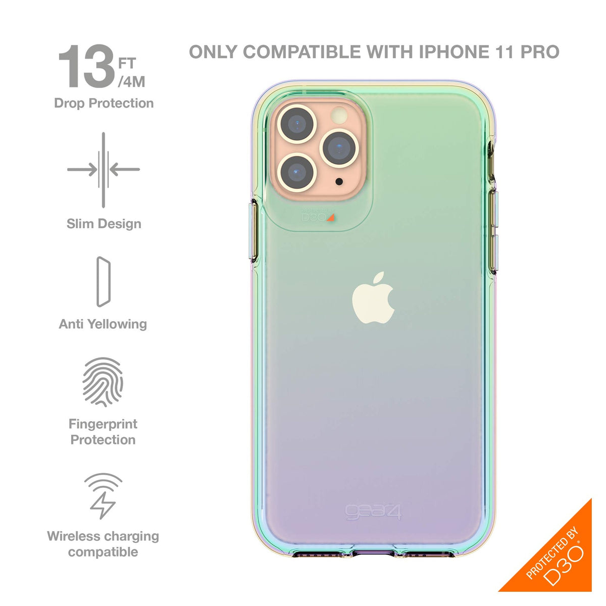 [840056100893] Gear4 Zagg Crystal Palace Iridescent Compatible With Iphone 11 Pro Case, Advanced Impact Protection With Integrated D3o Technology, Anti-Yellowing, Phone Cover – Iridescent