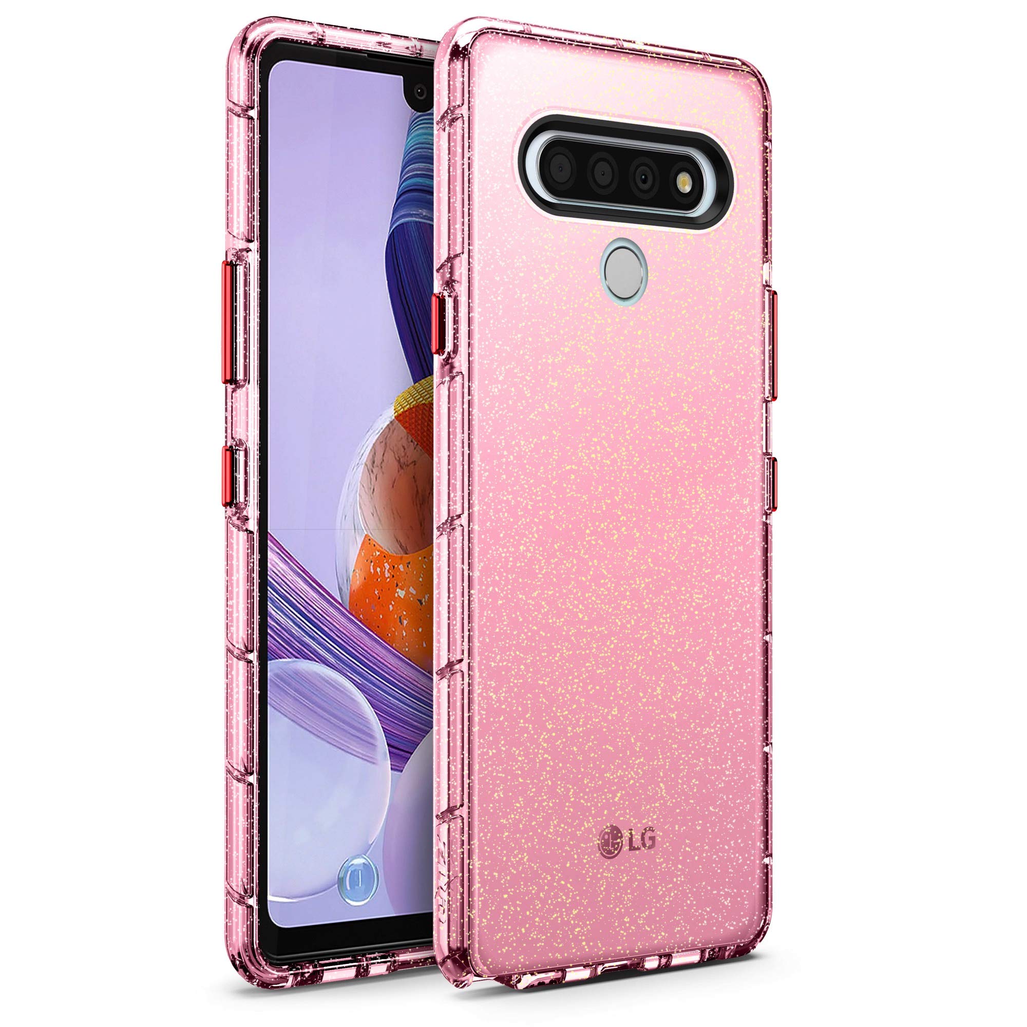 Zizo Surge Series For Lg Stylo 6 Case Ombre Glitter Case Customizable Buttons Pink Glitter