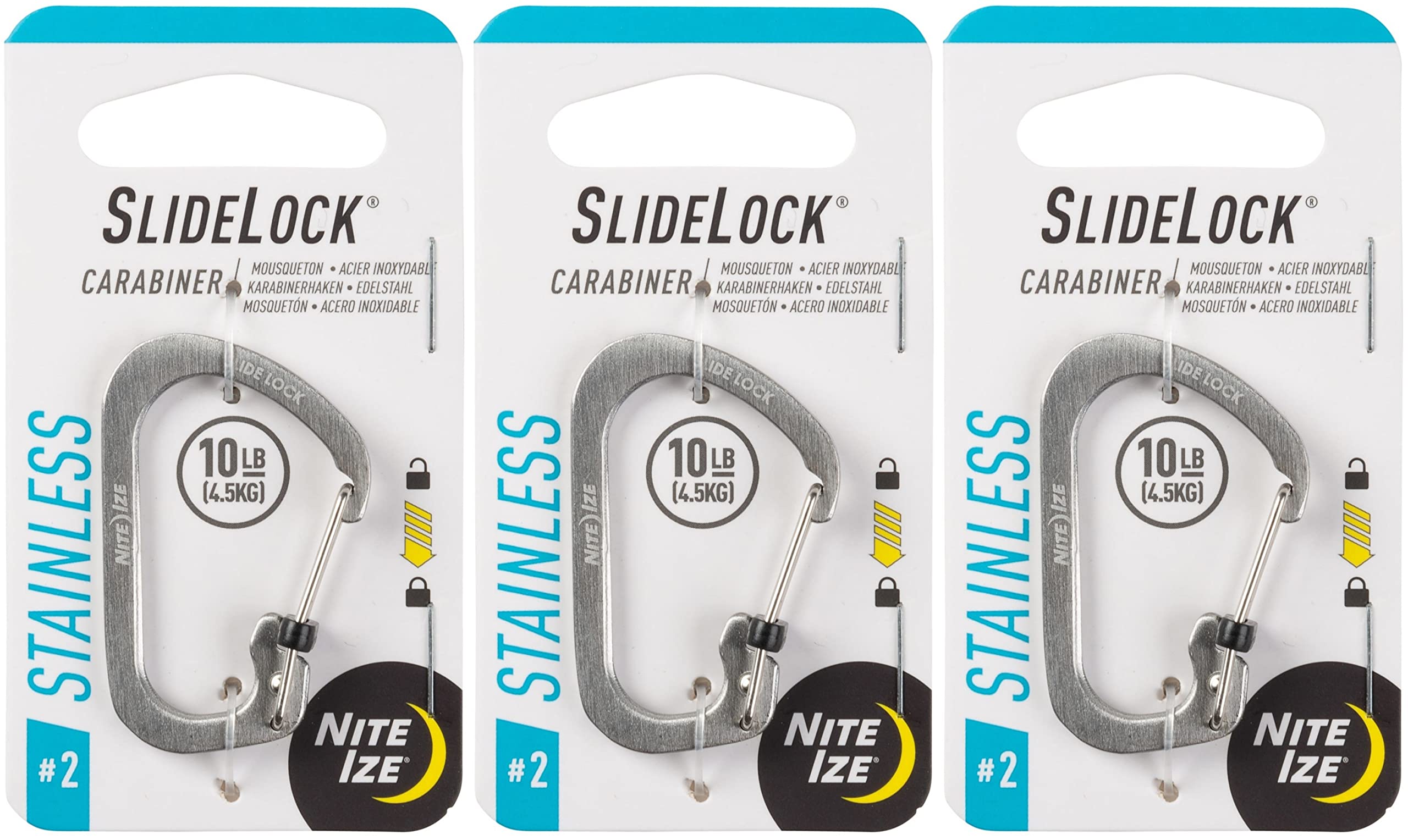 Slidelock Carabiner #2-Stainless (Pack Of 3)