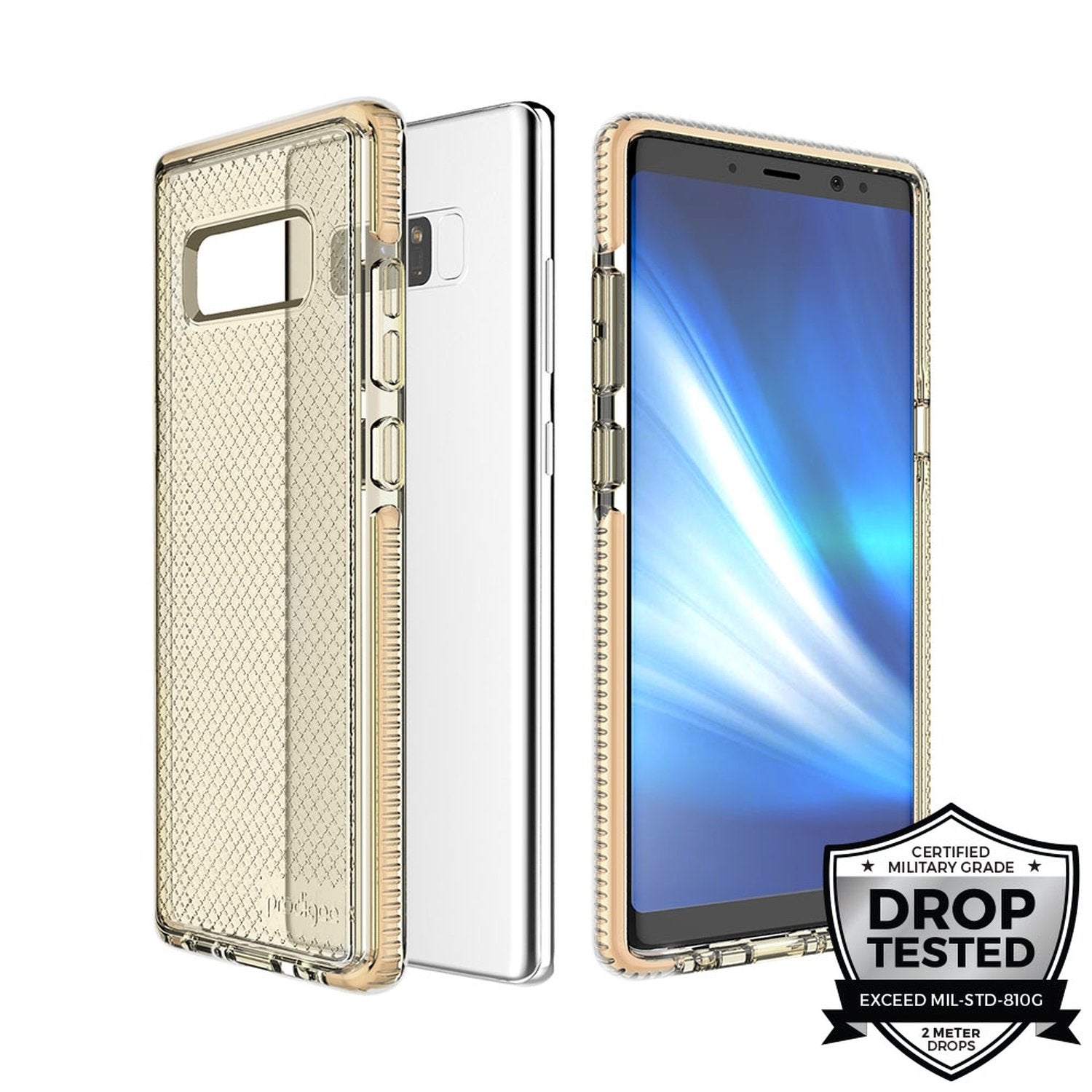 Prodigee Safetee Galaxy Note 8 Case Gold Clear 6.3 Inch Drop Protection