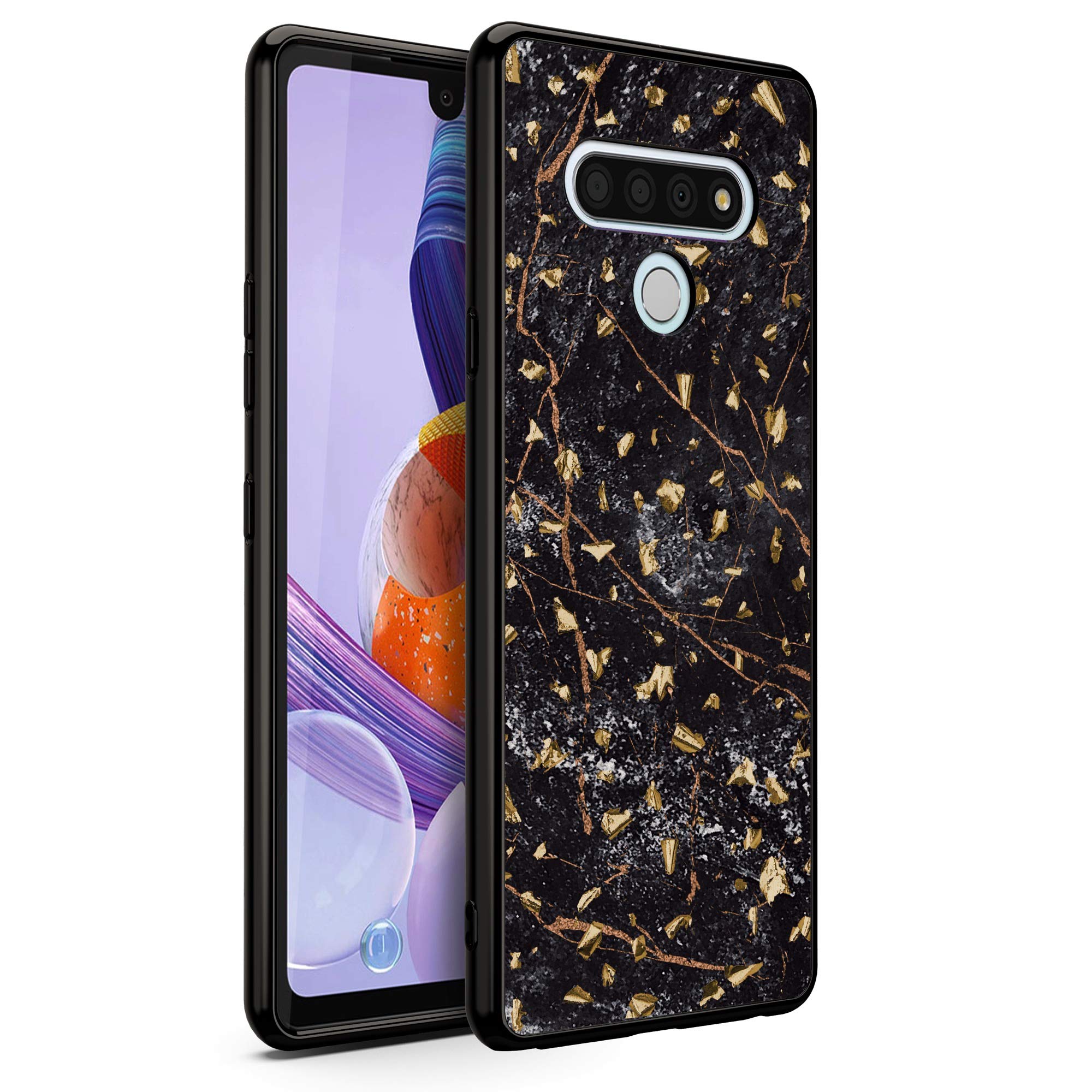 Zizo Refine Series For Lg Stylo 6 Case Thin Glitter Design Black Marble