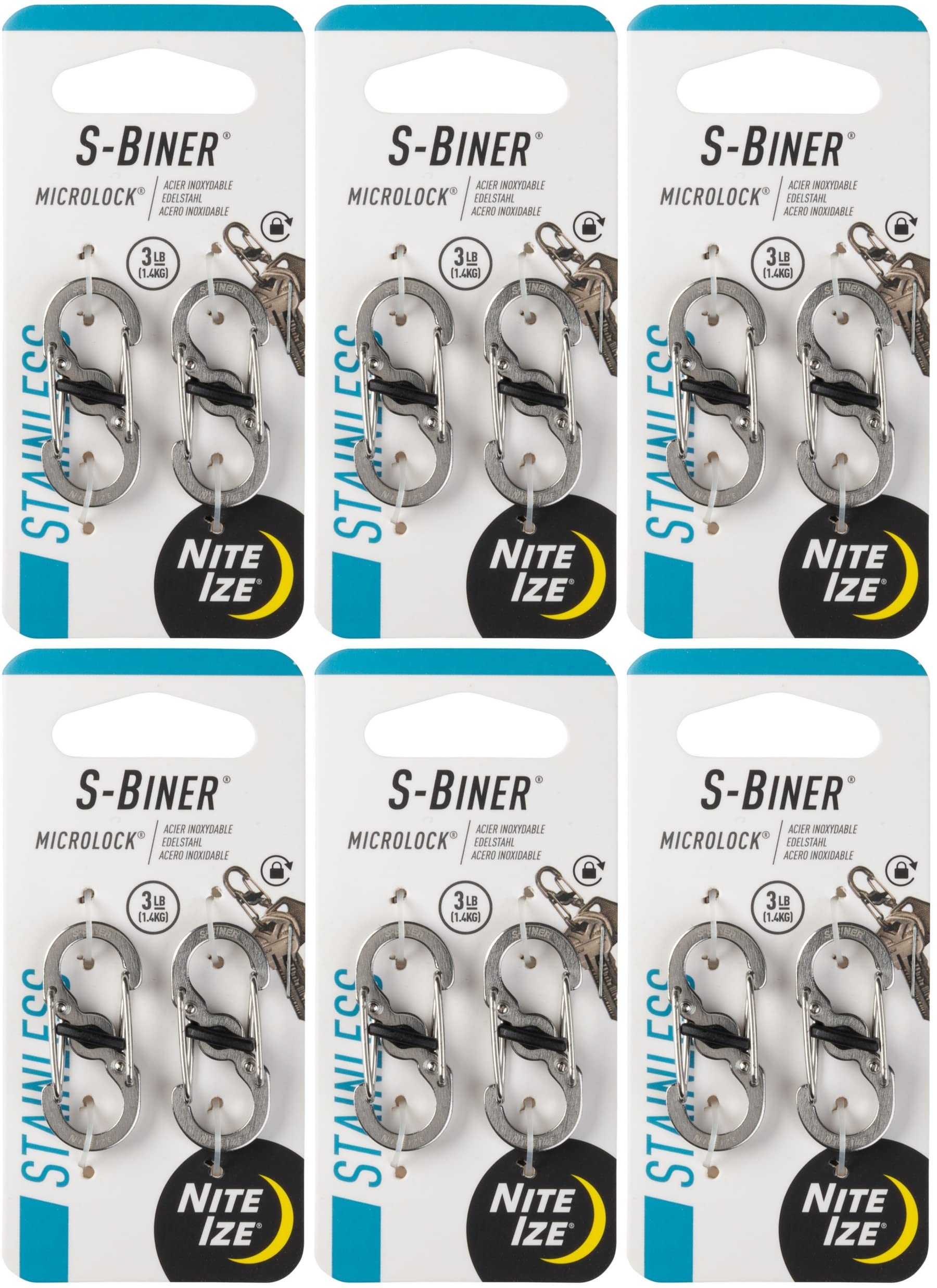 Nite Ize S-Biner Microlock, Locking Key Holder, Stainless-Steel (6 X 2-Packs)