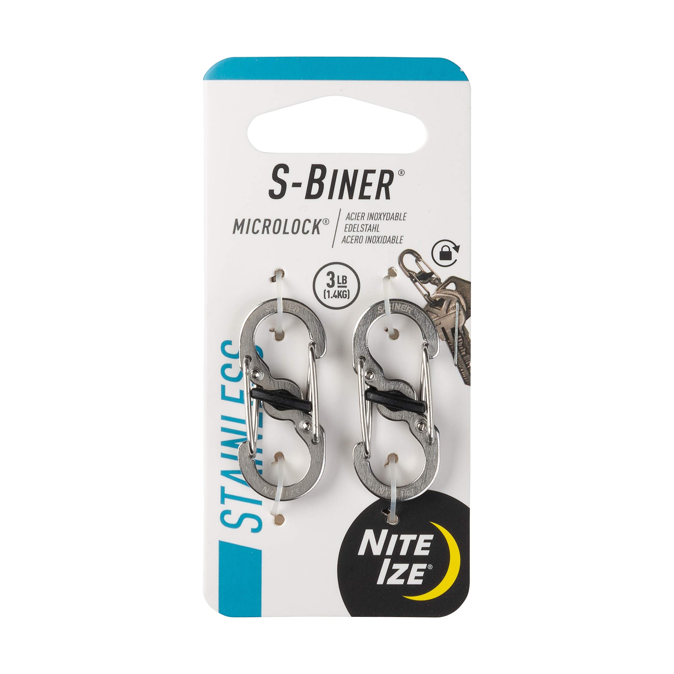 Nite Ize S-Biner Microlock, Locking Key Holder, Stainless-Steel 2-Pack