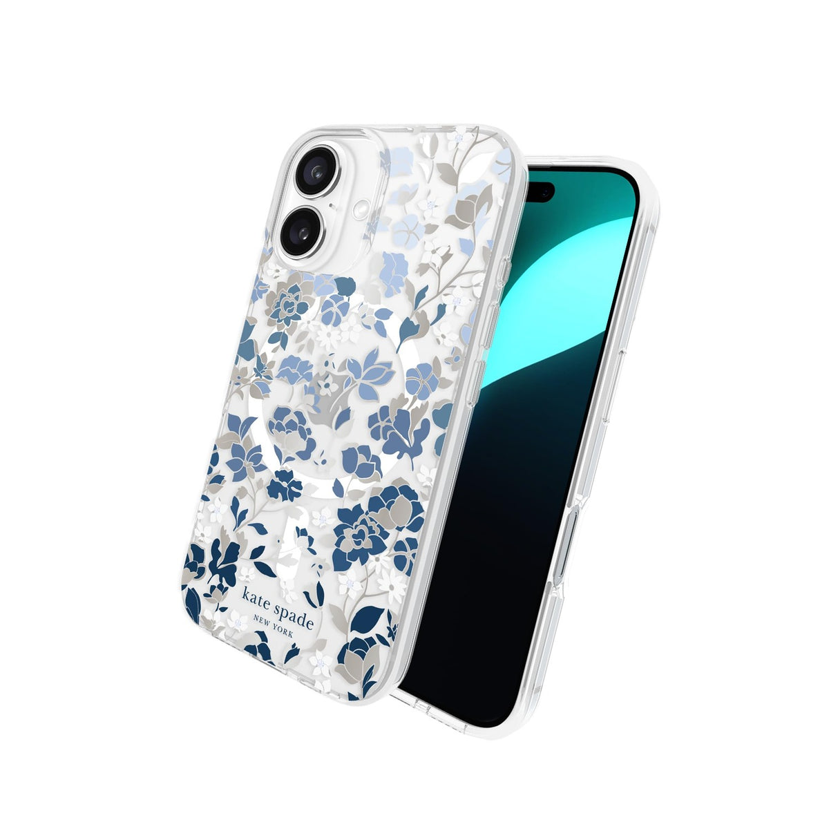 Kate Spade New York iPhone 16 Flowerbed Blue Gems Clear Protective Case