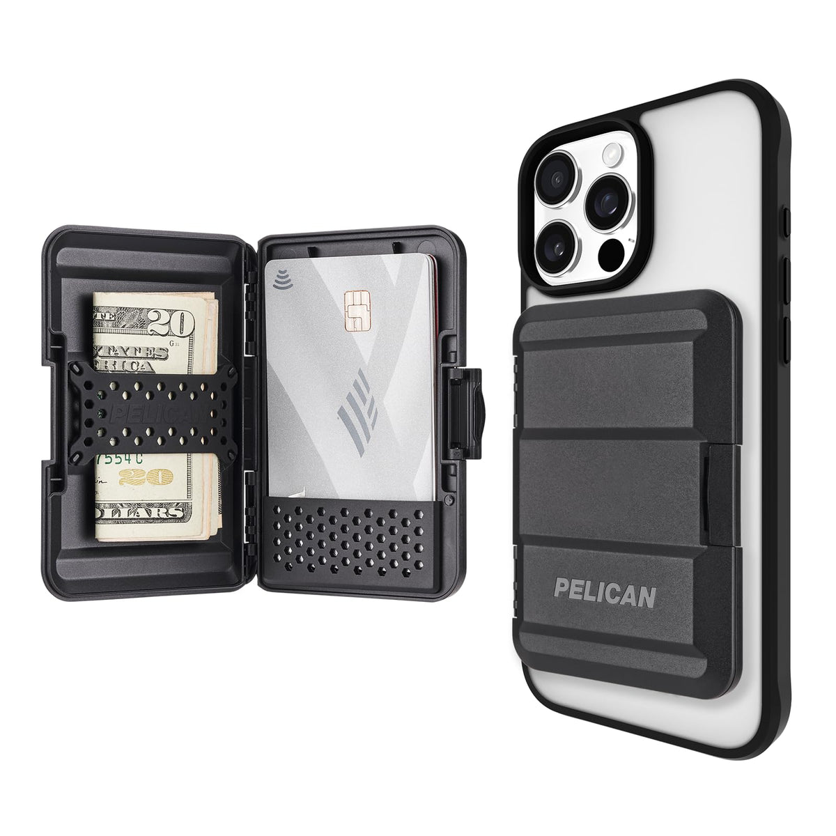 [840171718317] Pelican Magsafe Wallet For Iphone - Heavy Duty Mil-Std Snap-On Phone Magnetic Wallet And Phone Card Holder - Detachable And Slim Hard Case For Iphone 17 Pro Max /16 Pro Max/15/14/13/12/Pixel 10- Black