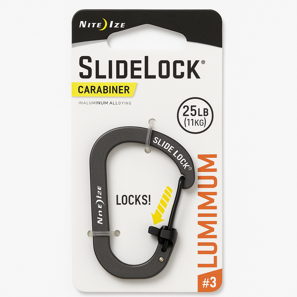 Nite Ize Size 3 SlideLock Carabiner Locking Aluminum Keychain Charcoal Grey