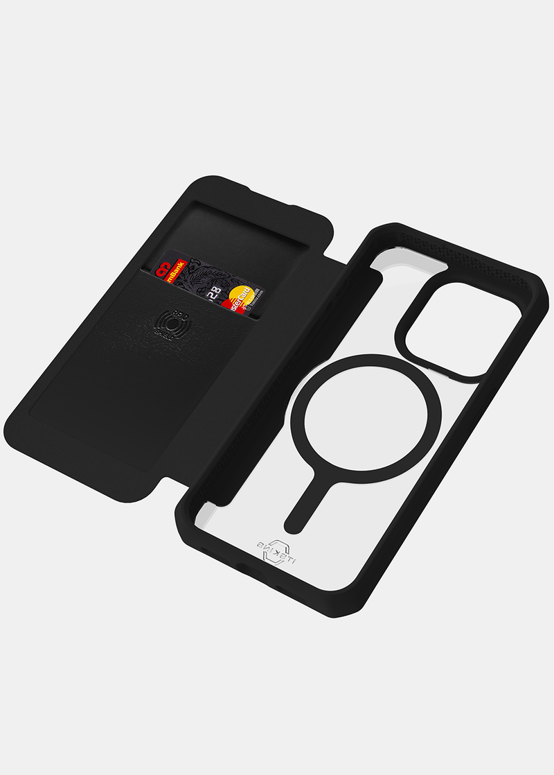 Itskins Hybrid R Folio MagSafe Case For iPhone 15 Black Clear