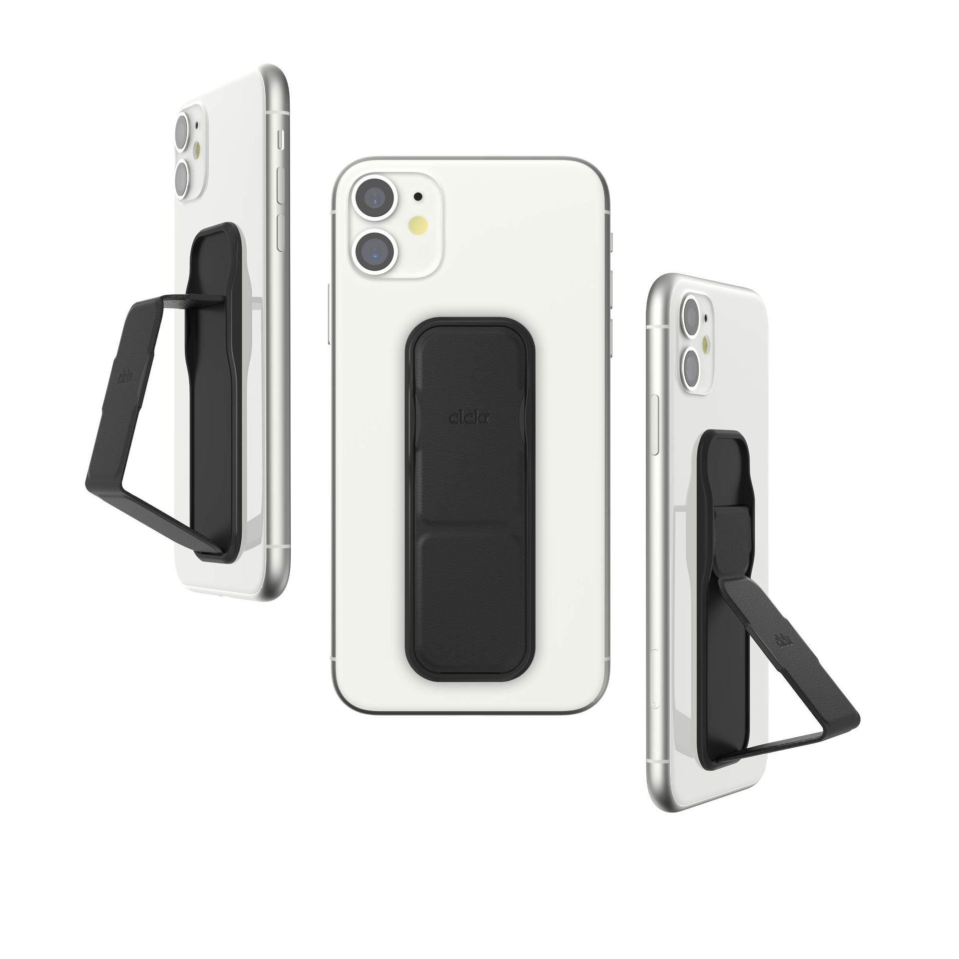 Clckr Cell Phone Grip And Expanding Stand, Universal Phone Grip Holder With Multiple Viewing Angles For Iphone 14/13/12, Samsung Galaxy S22 And More, Phones, Tablets, Saffiano Black