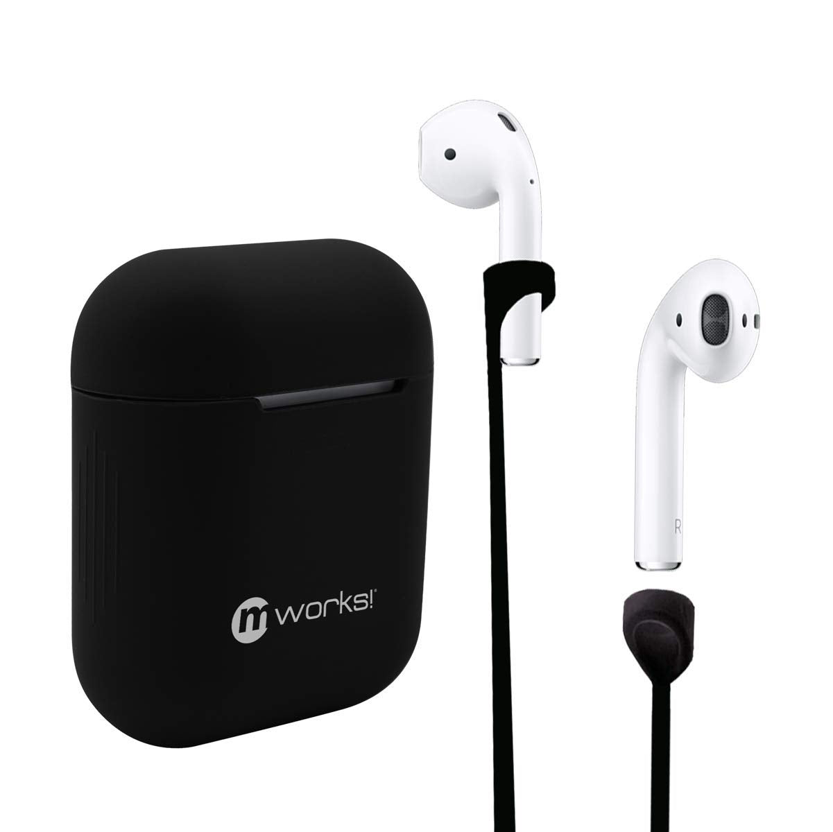Mcase! AirPods Accessories Set Black Silicone Case Cover With Straps For AirPods