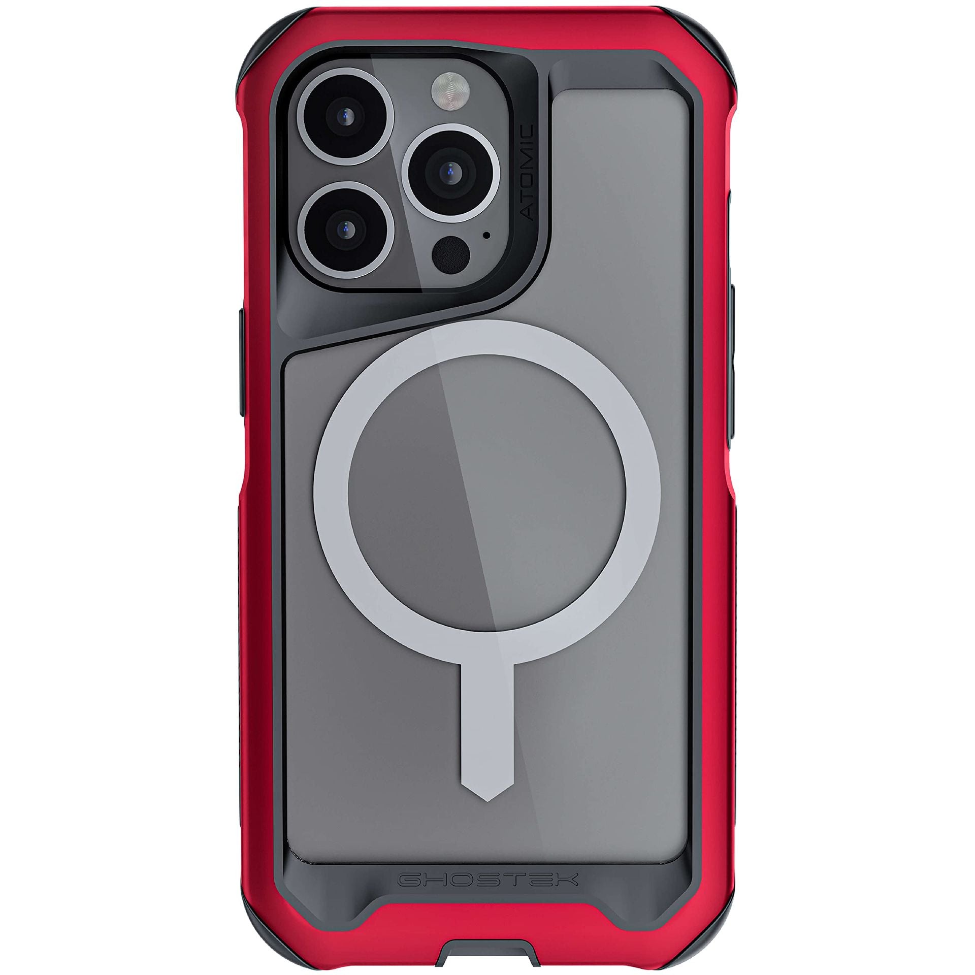 Ghostek Atomic Slim iPhone 13 Case MagSafe Red Aluminum Bumper Clear Back