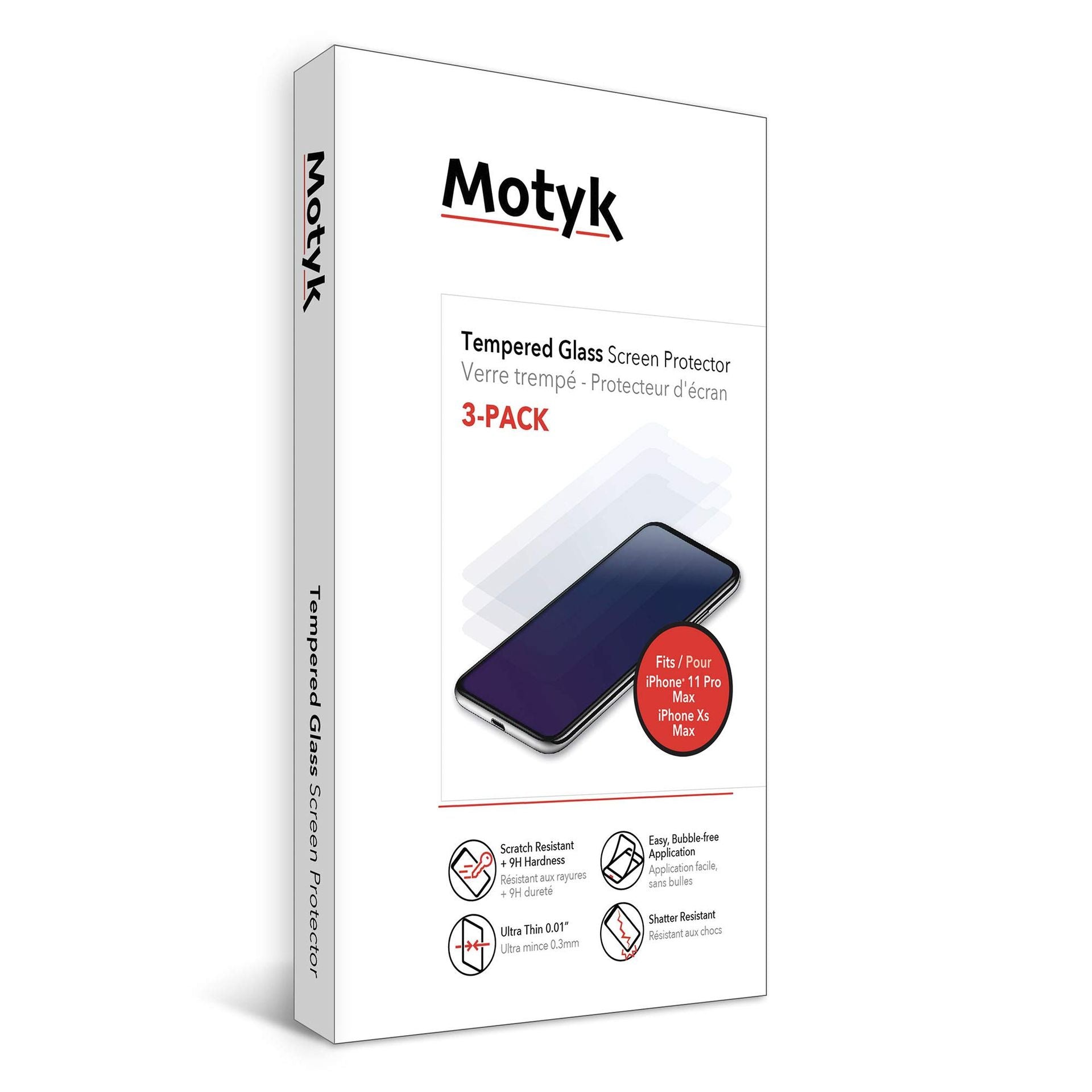 Qmadix Motyk 3 Pack Tempered Glass Screen Protector For Iphone 11 Pro Max, Iphone Xs Max Case Friendly, Ultra-Thin, Scratch Resistant, 9h Hardness (Bonus Installation Kit)