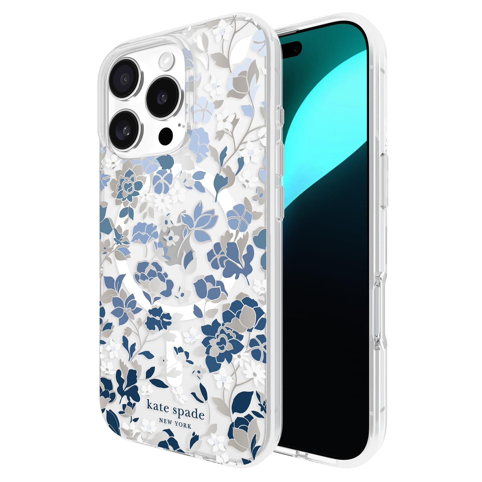 Kate Spade New York iPhone 16 Pro Case MagSafe Flowerbed Blue Gems New Fast Ship