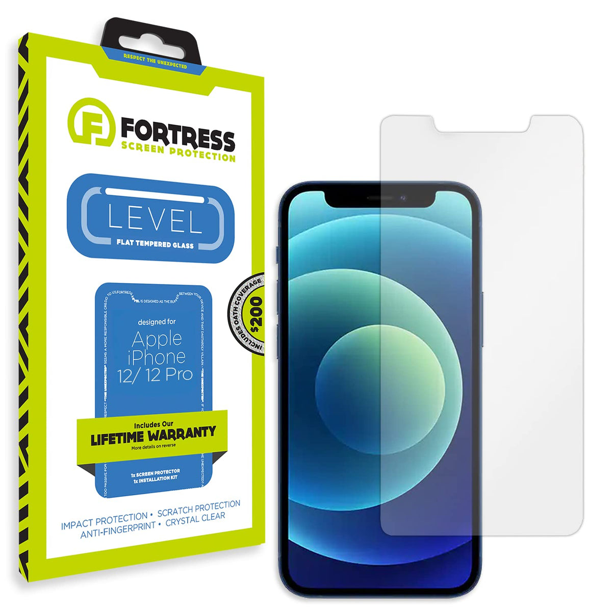 Fortress Compatible With Iphone 12/12 Pro Screen Protector With $200 Device Coverage [9h Tempered Glass] Anti-Scratch, Drop Protection [Lifetime Replacements] Anti-Fingerprint - 850024693173