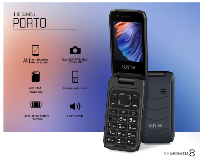 Free 3-Month Service Plan Included- Suntak Porto Flip Phone