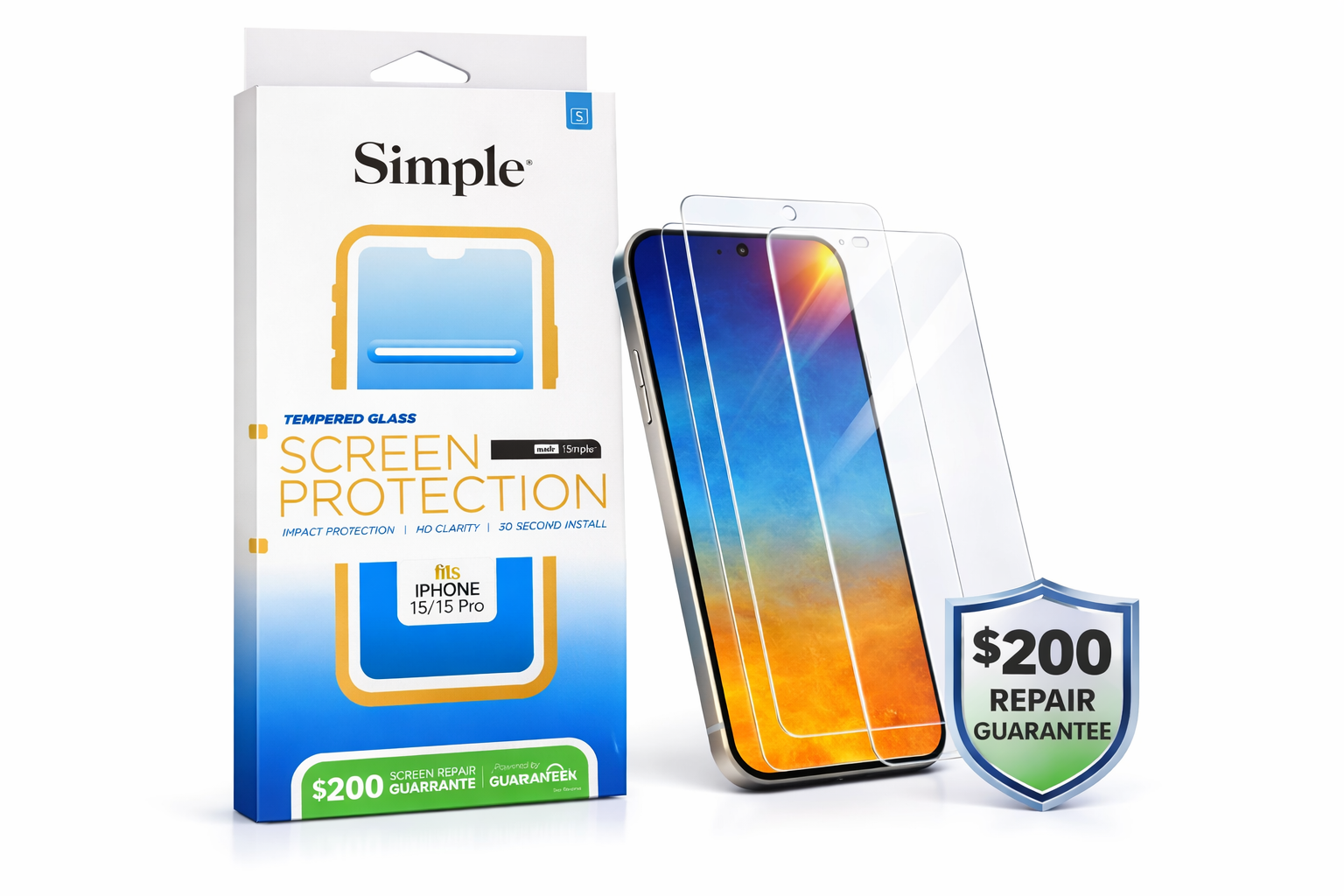 Simple Tempered Glass Screen Protector for iPhone 15 and 15 Pro