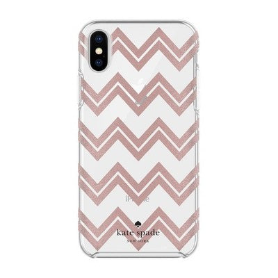 Kate Spade iPhone X Case Pink Glitter Chevron Clear Hardshell