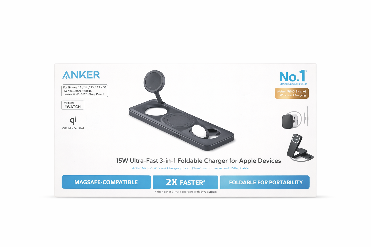 Anker 15W Ultra Fast Foldable Charger For Apple Devices