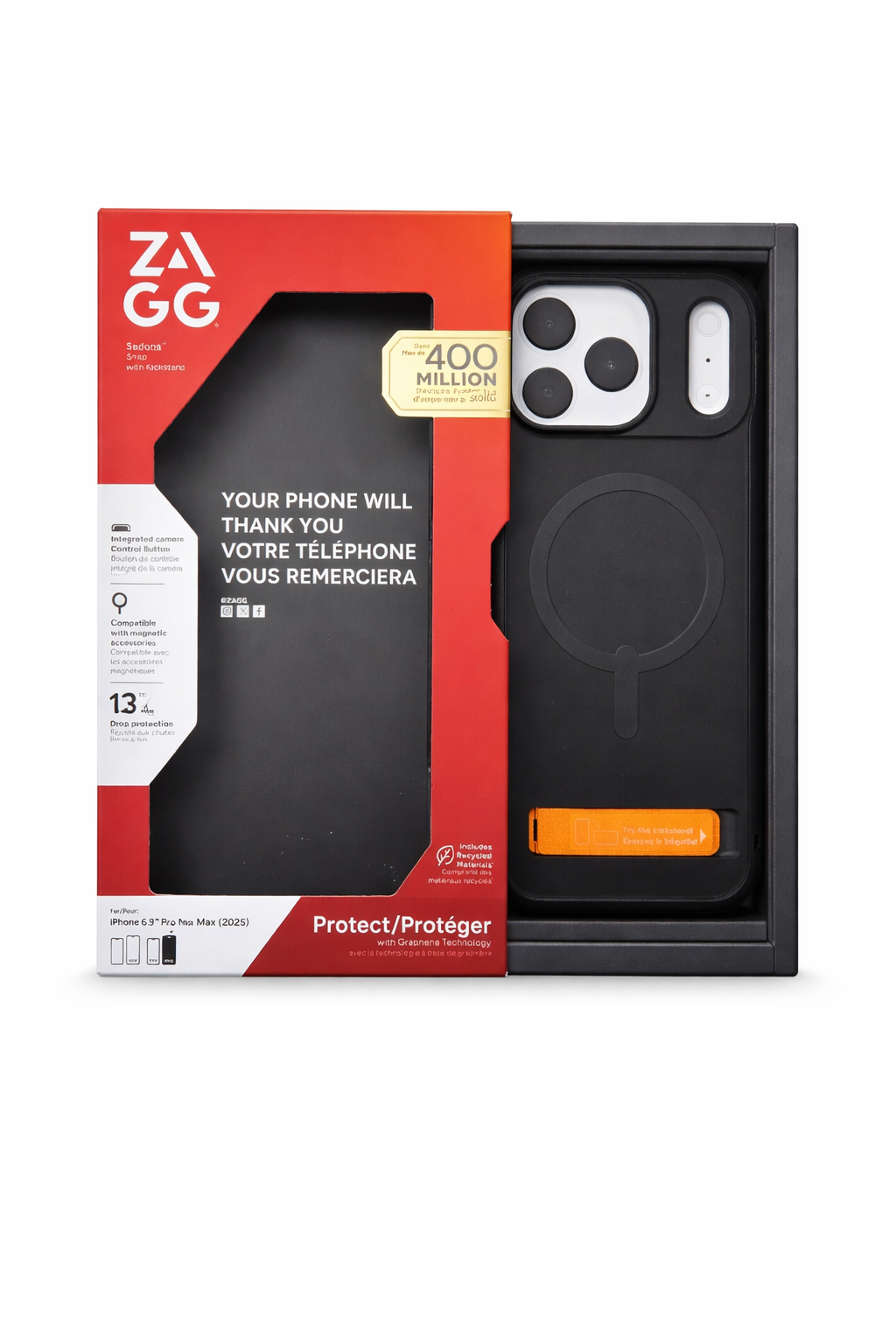 ZAGG Sedona Snap Case With Kickstand For IPhone 17 Pro Max Flood Black MagSafe