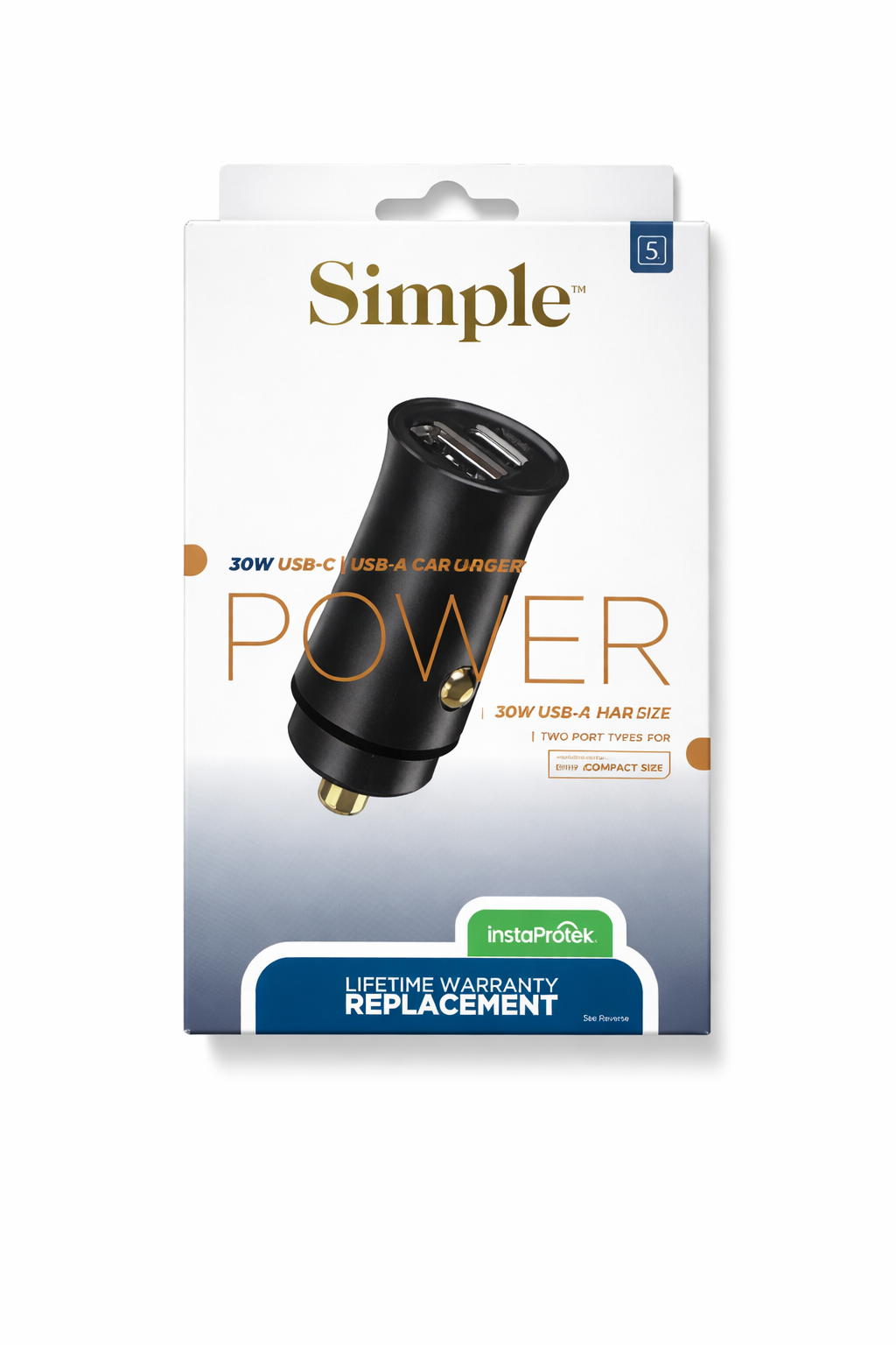30W Dual Port USB-C USB-A Car Charger 810135816472