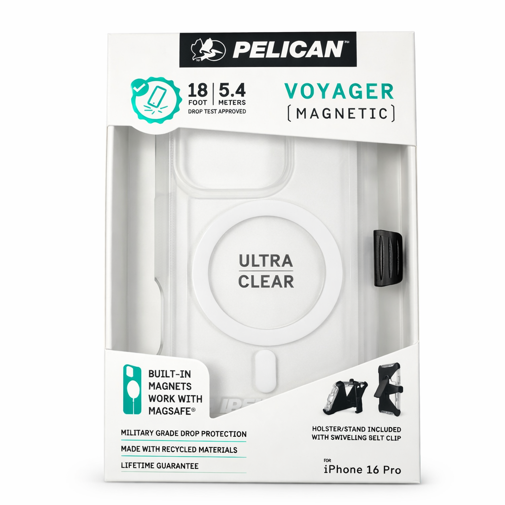 Pelican Voyager MagSafe Compatible Case And Holster For iPhone 16 Pro Clear