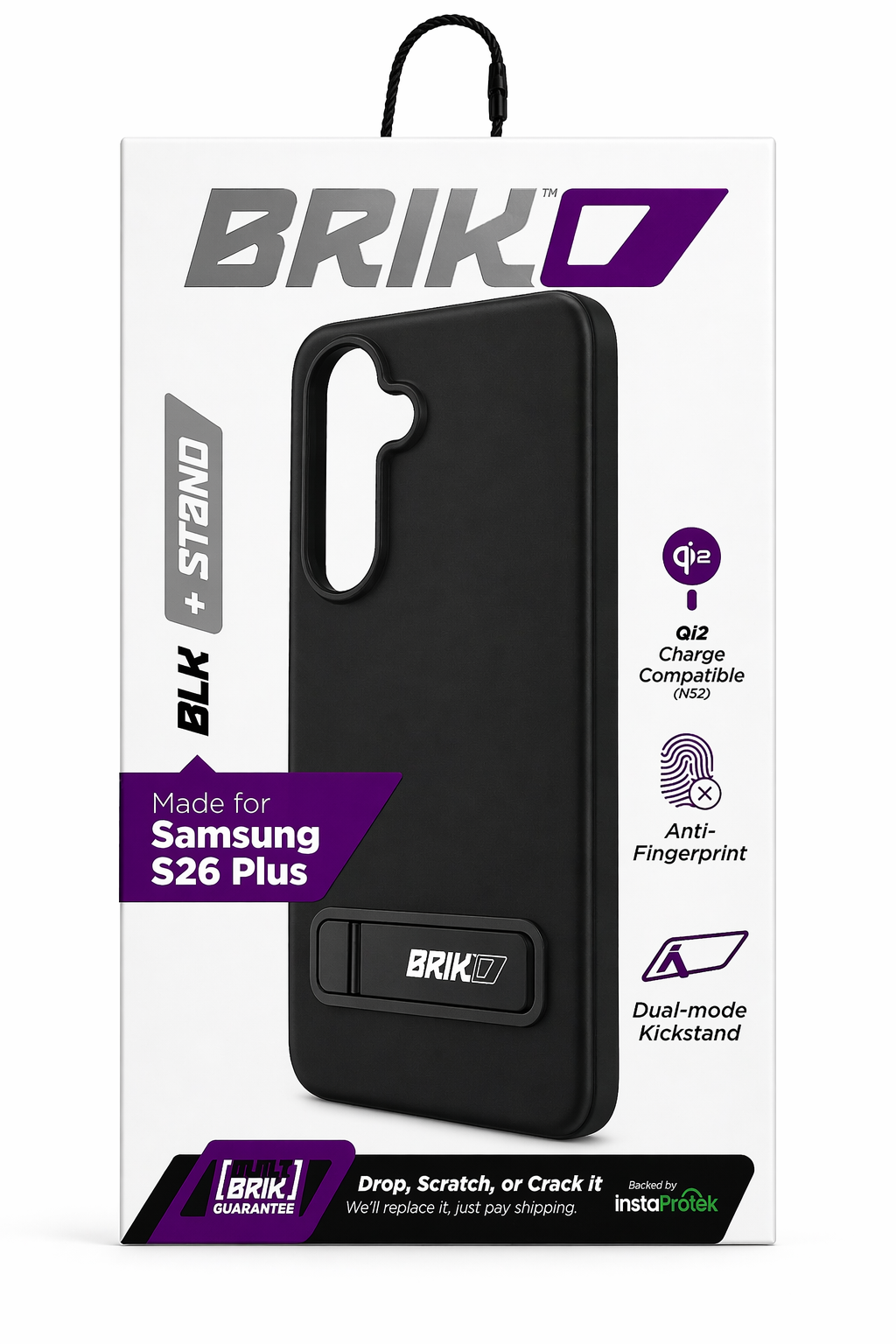 Briko Black Stand Case Samsung Galaxy S26 Plus Qi2 AntiFingerprint Kickstand