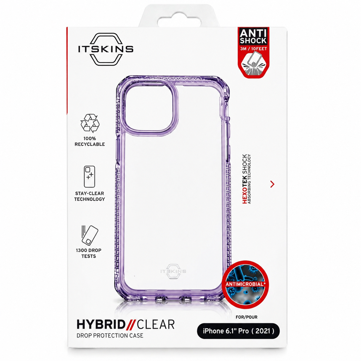 Itskins Hybrid Clear Case For iPhone 13 Pro Shockproof Anti Yellowing Purple