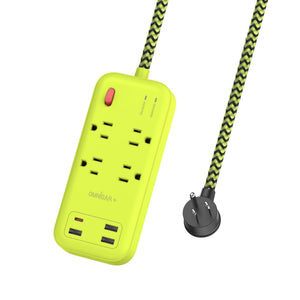 [OM.P.U.6634] Omnibar USB Surge Bar 4 Power Strip - 4 Outlets 4 USB Ports(1 USB C), Multi Plug Outlet Extender with 6Ft Braided Extension Cord, 1800 J, Wall Mount, Flat Plug, Desk Charging Station for Office Home (copy) (copy)