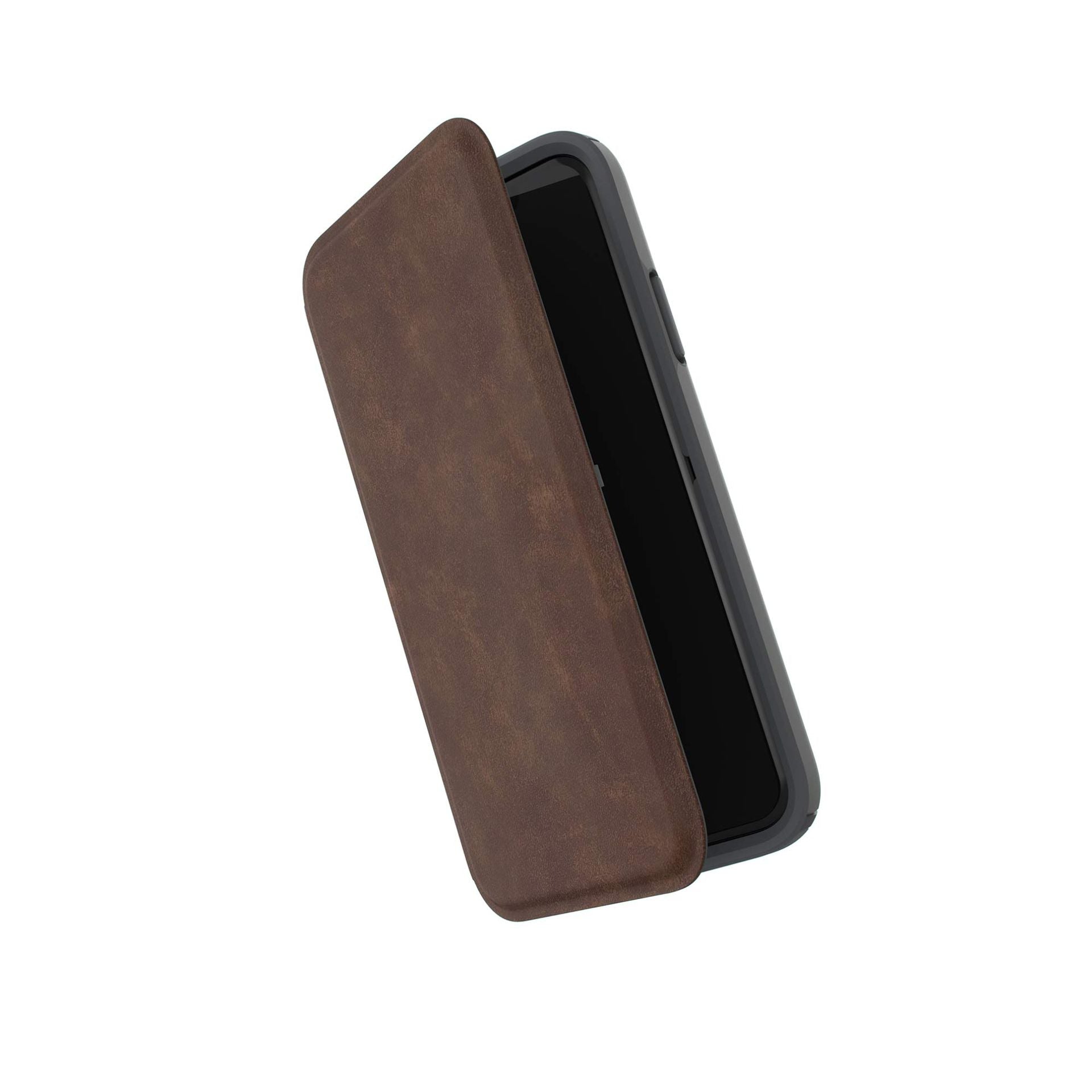 Speck Products Presidio Folio Leather Iphone Xs/Iphone X Case, Saddle Brown/Light Graphite Grey