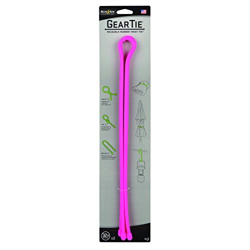 Nite Ize Original Gear Tie, Reusable Rubber Twist Tie, Made In The Usa, 32-Inch, Neon Pink, 2 Pack