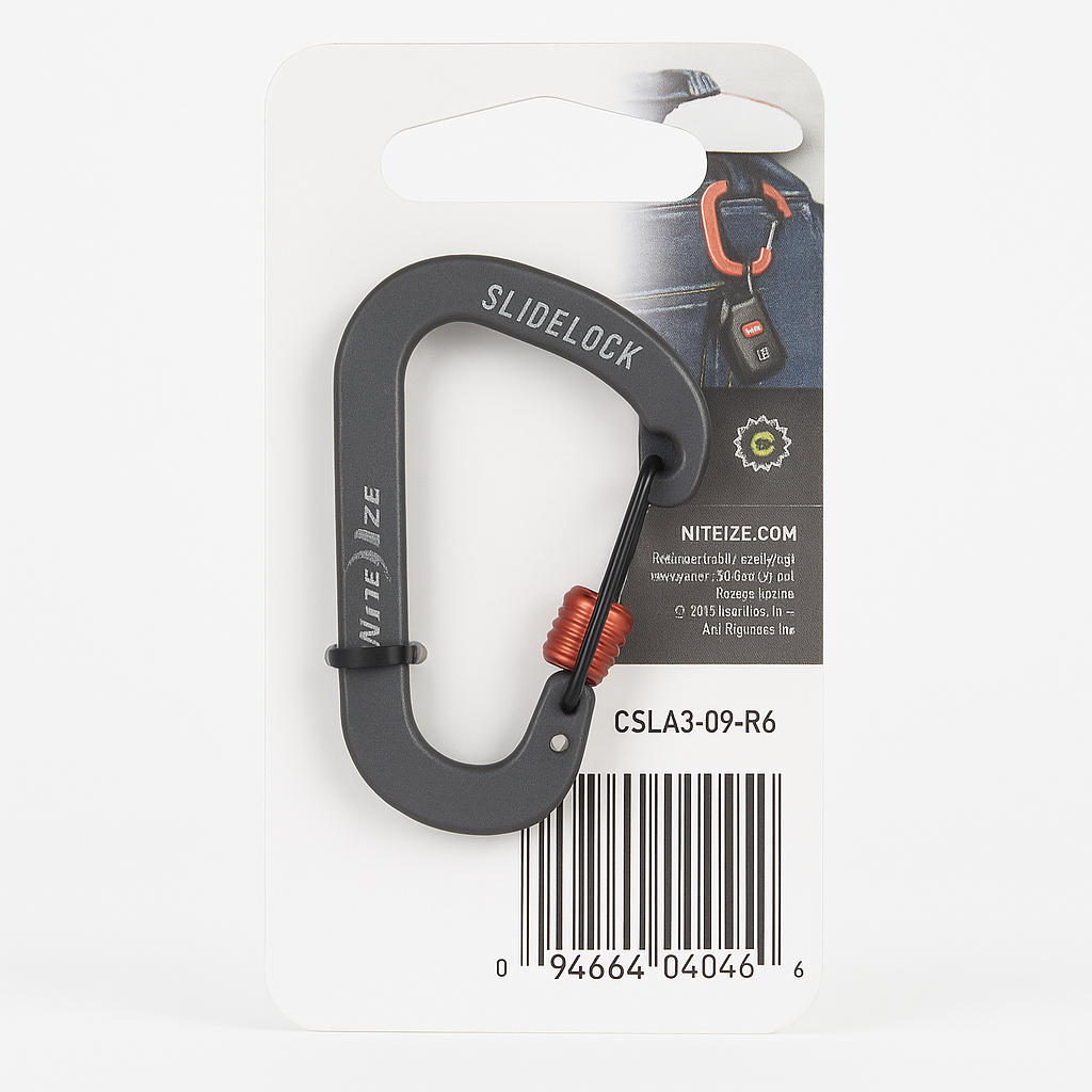 Nite Ize Size 3 SlideLock Carabiner Locking Aluminum Keychain Charcoal Grey