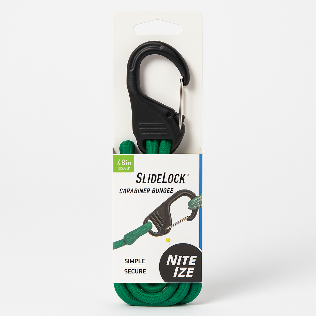 Nite Ize SlideLock Carabiner Bungee 48 Inch Green Utility Cord