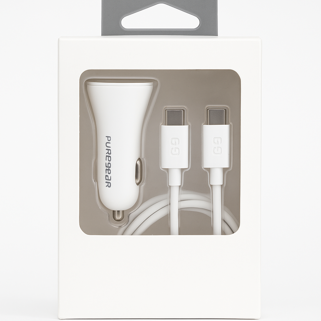 Puregear Lightspeed 20w Single Usb-C Pd Car Charger + Usb-C To Usb-C Cable White