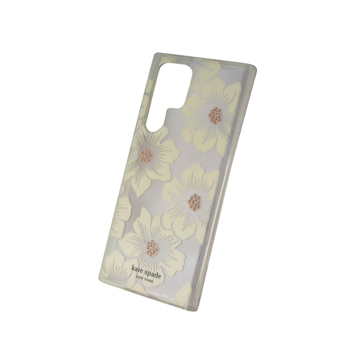 Kate Spade New York Protective Hardshell Case For Samsung Galaxy S22 Ultra - Hollyhock Floral Clear/Cream With Stones - 650450008394