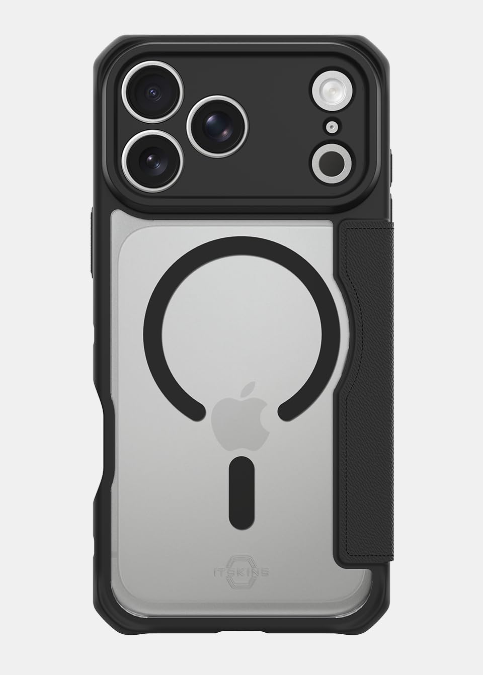 Itskins Hybrid R // Folio Protective Phone Case For Iphone 17 Pro Max, Hybrid Case With Card Holder, Anti-Slip, Heavy Duty Shockproof Cover, Military Phone Case - Black - 810176650547