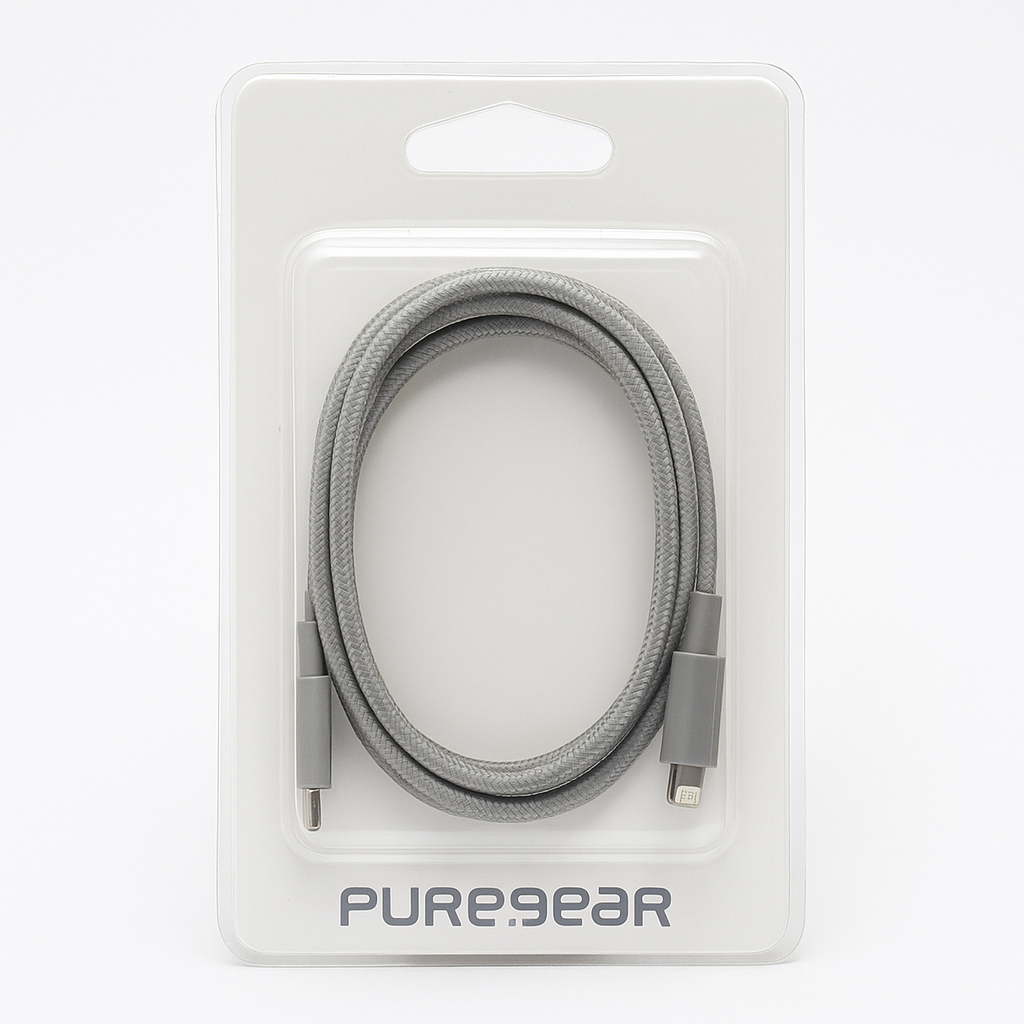 Puregear Braided Usb C To Lightning Cable, Apple Mfi Certified Charging Data Sync Cable Support Power Delivery & Type C Chargers For Iphone 14,14 Pro,13,13 Pro,13 Pro Max,12,11,Se,Ipad, Gray-10 Ft