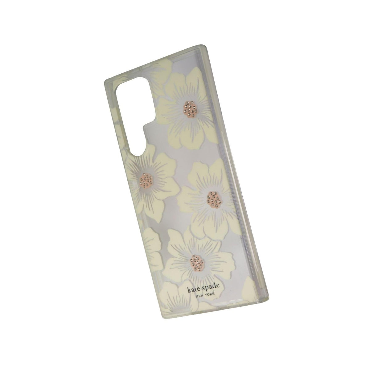 Kate Spade New York Protective Hardshell Case For Samsung Galaxy S22 Ultra - Hollyhock Floral Clear/Cream With Stones - 650450008394