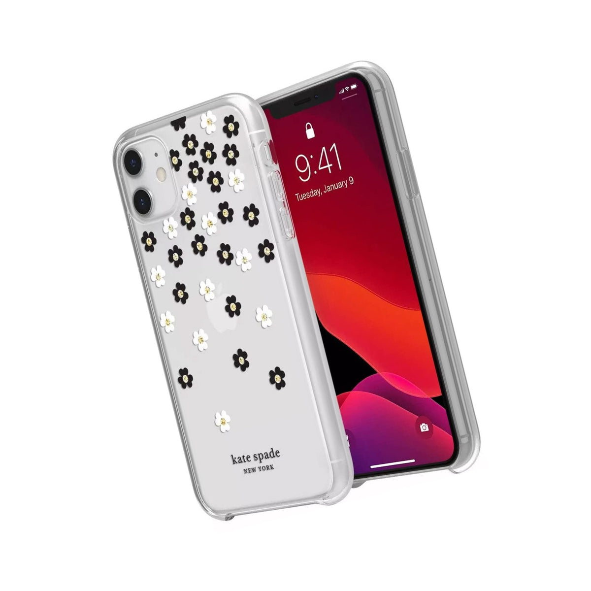 Kate Spade New York Protective Hardshell Case For Iphone 12 Mini - Scattered Flowers Black/White/Gold Gems/Clear/White Bumper - 191058122650