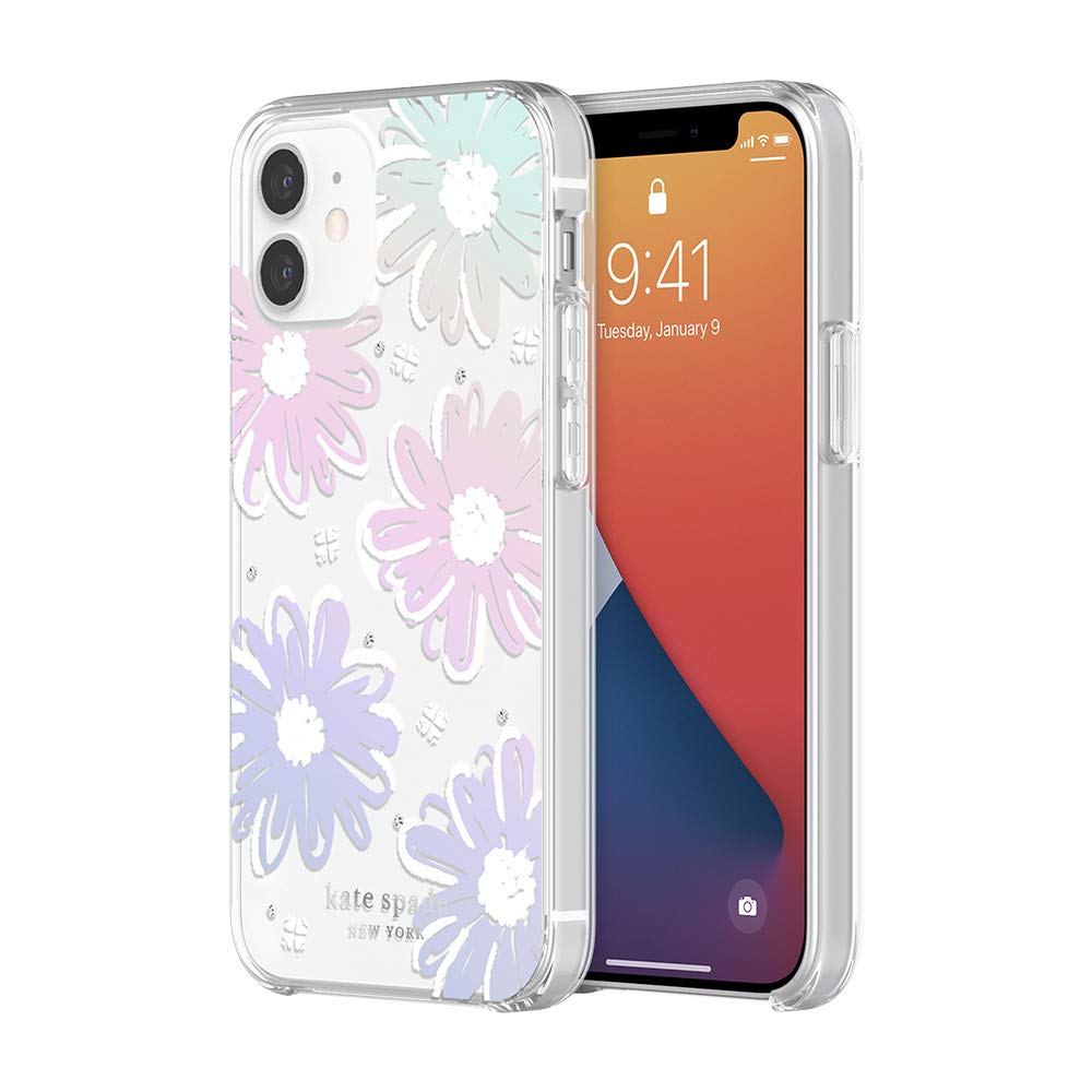 Kate Spade New York Protective Hardshell Case For Iphone 12 Mini - Daisy Iridescent Foil/White/Clear/Gems - 191058120991