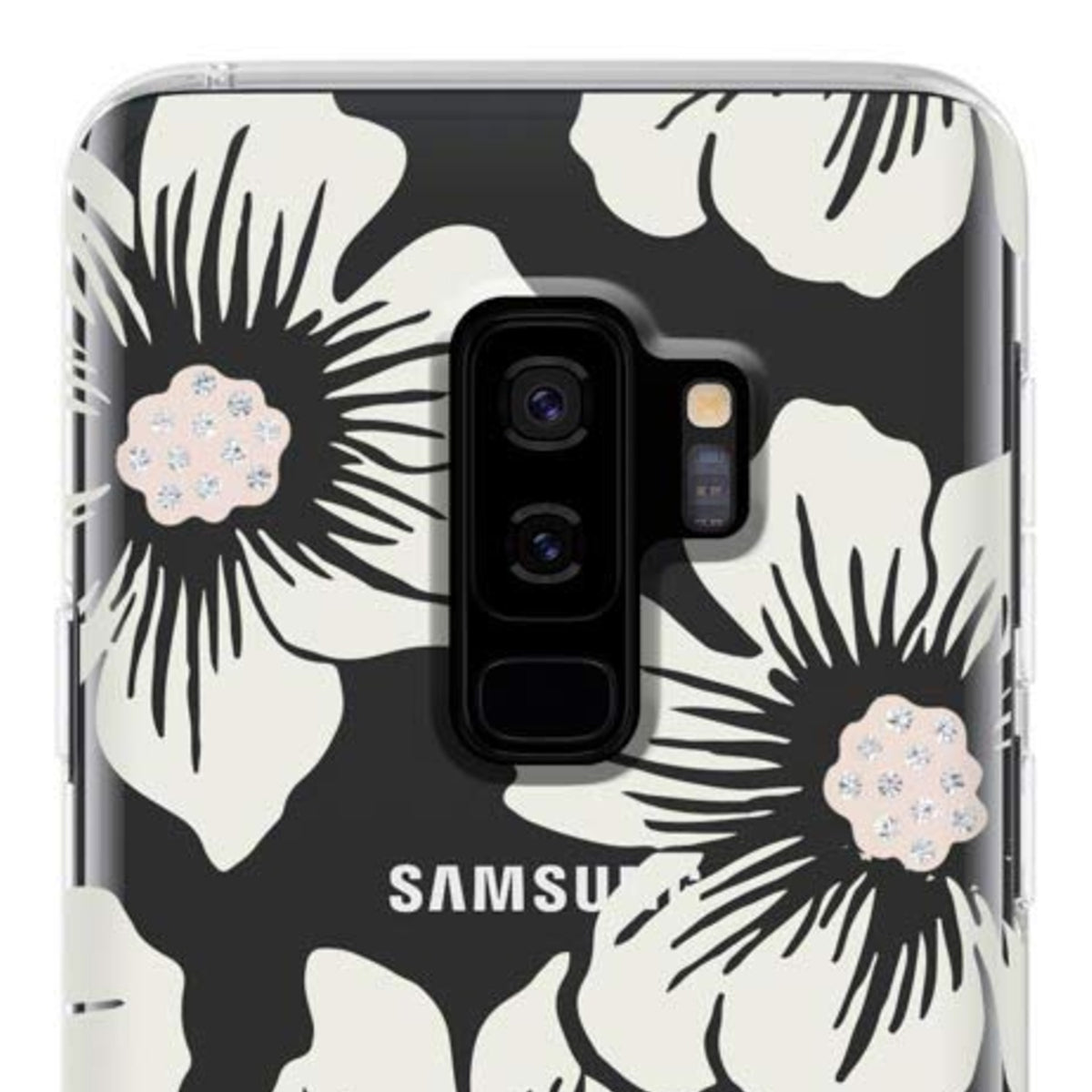 Kate Spade New York Phone Case | For Samsung Galaxy S9 Plus | Protective Clear Crystal Phone Cases With Slim Design And Drop Protection - Hollyhock Floral Clear / Cream With Stones - 191058062833