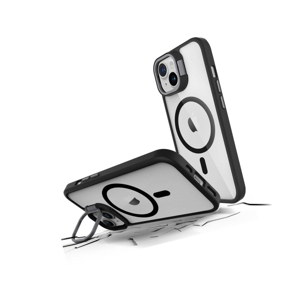 Prodigee Iphone 15 Kickit Black + Mag |Drop Tested Kickstand |Soft Matte Pink Dual Layer Cover| Wireless Charging Compatible| Shockproof |Scratch Resistant | 6.1 Inch | - 810023955207